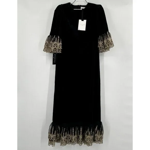 Tuckernuck | Dresses | Pomander Place By Tuckernuck Black Velvet Lillith  Maxi Dress Gold Lace Sz Xl | Poshmark